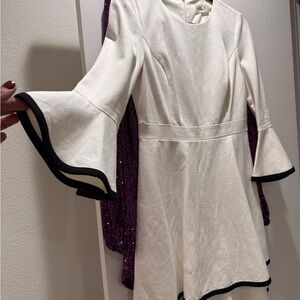 Eliza J White Long Sleeve Dress with Black Trim